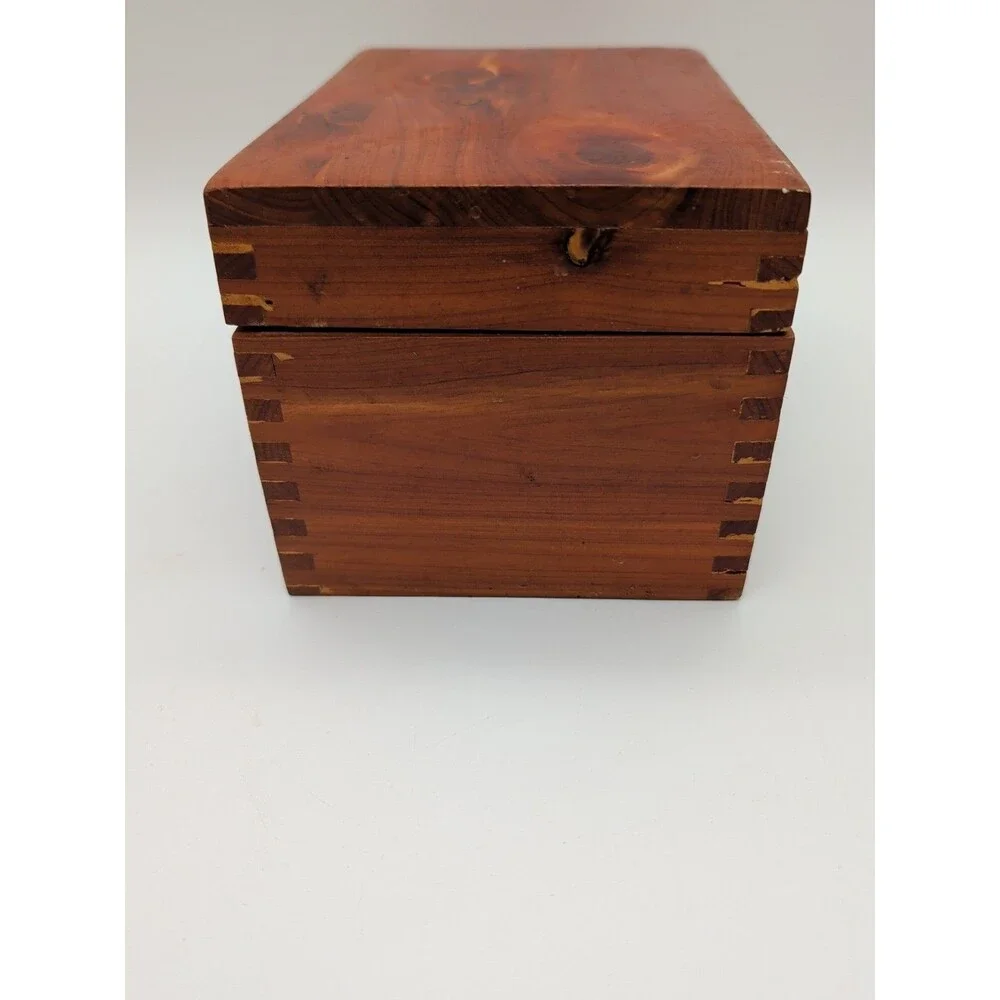 Vintage Cedar Wooden Hinged Recipe Index File Trinket Box